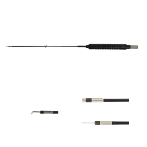 Electrodos bipolares para histeroscopia se muestra 3 tipos de puntas (aguja, angulo 90 y